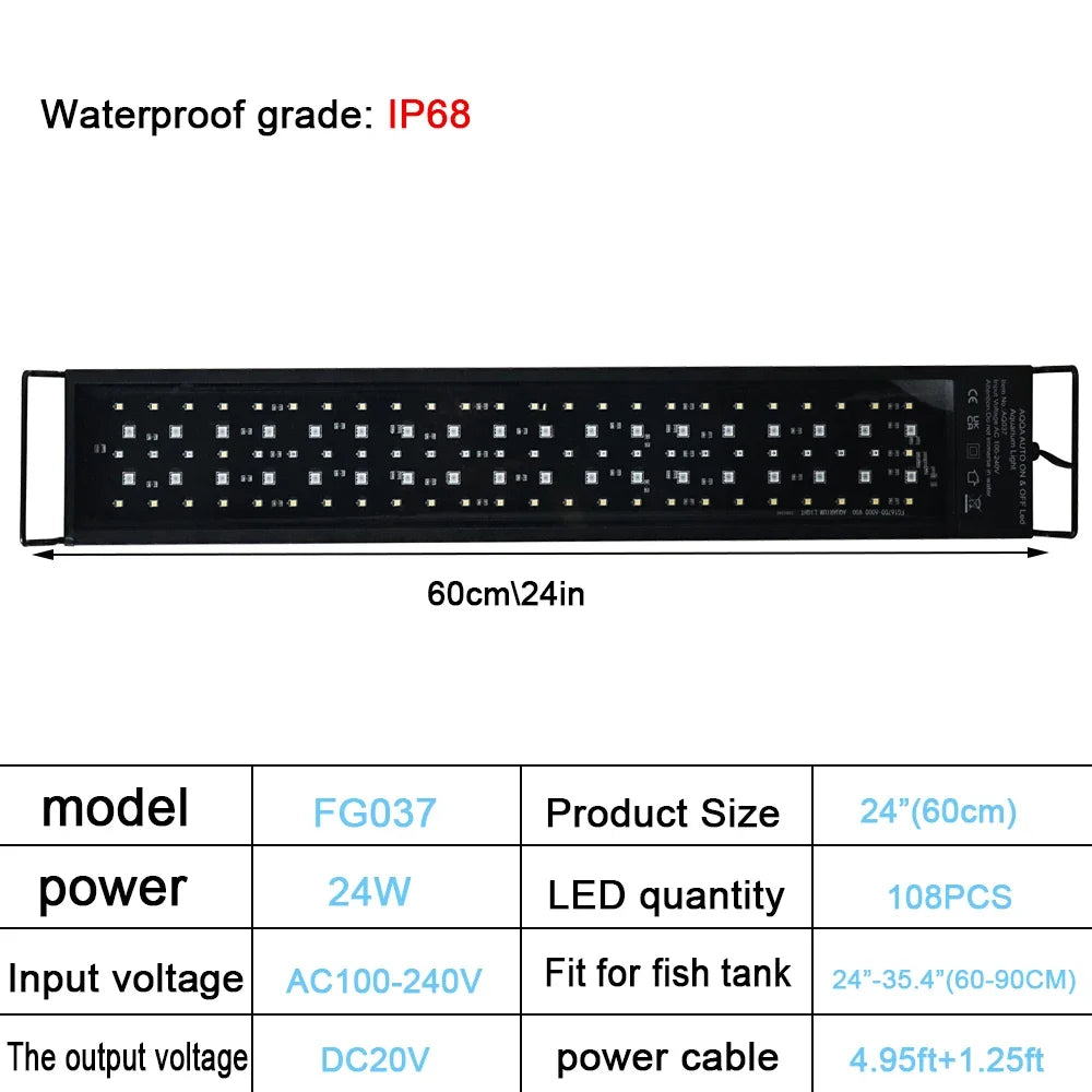 30-60cm Fish Tank 24/7 Full Spectrum Lighting