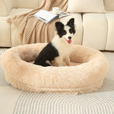 Fluffy Donut-Shaped Pet Bed- Soft, Cozy, and Anti-Anxiety for Dogs and Cats, Machine Washable Light Brown Size:L 90*65*20cm
