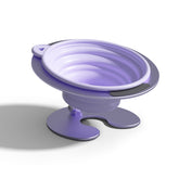 Purple Foldable Elevated Pet Bowl Set - Tilted Ergonomic Cat Feeder with Aluminum Stand & Silicone Bowl