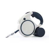 Blue and White 3M Retractable Dog Leash - Built-in LED Light (No Batteries) and Bag Holder