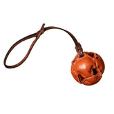 Brown Durable Leather Dog Training Ball with Loop Handle - Interactive Bite & Tug Toy for Playful Pups