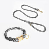 Handmade Rope Dog Collar and Leash Set - Colorful Woven Cotton Cotton (Dark Gray - Size M)