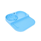2 Pcs Blue 3-in-1 Silicone Pet Slow Feeder & Lick Mat with Water Bowl - Non-Slip Design for Dogs & Cats