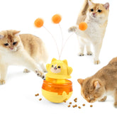 2-Piece Yellow Interactive Cat Tumbler Toy - 3-in-1 Treat Dispensing Puzzle Feeder with Ball Track & Teaser Wand