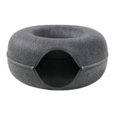 Dark grey Felt Donut Cat Bed with Zipper Tunnel Toy, Double-Layer Pet Cave for Cats, M Size (50x20cm), Cozy Hideaway for Indoor Cats