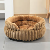 Coffee Plush Round Pet Bed with Gap Entry & Removable Cushion S Size - Thickened Warm Anti Slip Cats and Dogs Donut Nest for All Seasons, Cozy and Soft Sleeping Bed for Home Use, XL Size 70*70*20CM