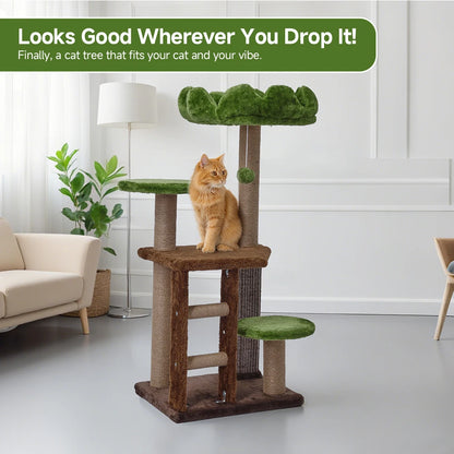 Medium Cat Tree Green Staircase