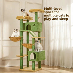 Cactus Shape Cat Tree Tower with Sisal Scratching Post Cat Condo Bed Integrated Climbing Tree Multi-Level Tall Cat Scratche