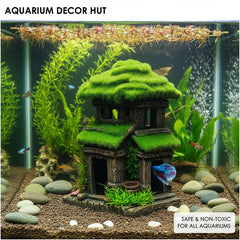 Ancient Architecture Aquarium Decoration, Wooden House Fish Shrimp Hideout Breeding Cave, Hollow House with Stairs Tank