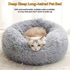 Soft Pet Cat Bed Pad Plush Warm Faux Fur dog Calm Bed Donut Round Bed Comfortable Sleeping Washable for Small Medium Dog and Cat