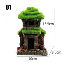 Ancient Architecture Aquarium Decoration, Wooden House Fish Shrimp Hideout Breeding Cave, Hollow House with Stairs Tank