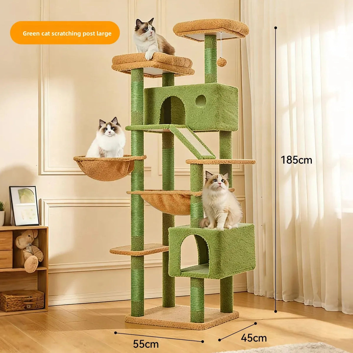 Cactus Shape Cat Tree Tower with Sisal Scratching Post Cat Condo Bed Integrated Climbing Tree Multi-Level Tall Cat Scratche