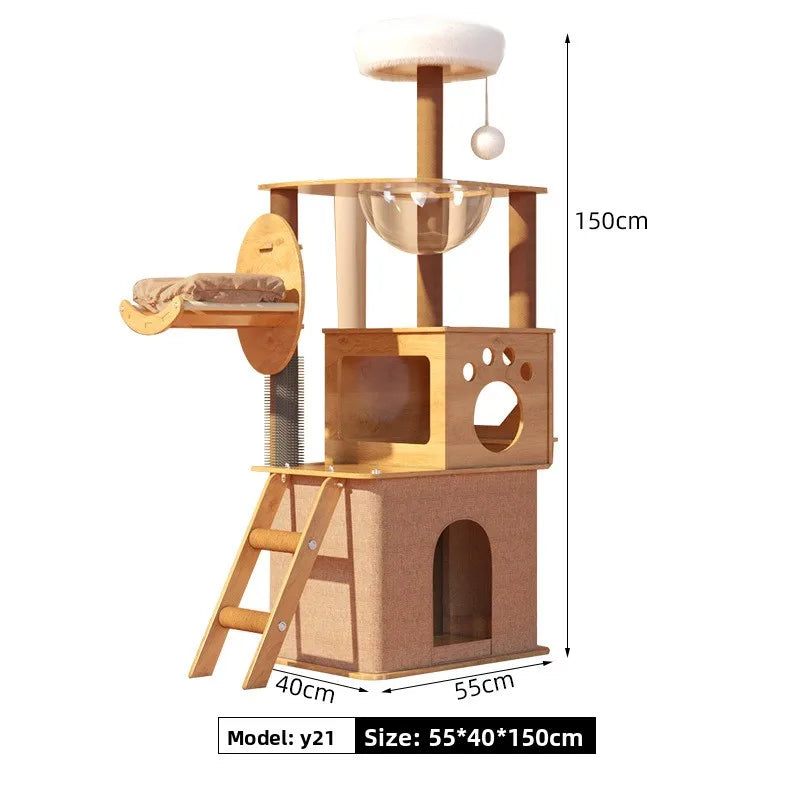 Large Wooden Cat Tree House Combination Cat Scratcher Tower Space Capsule Cat Climbing Frame Wholesale for US Europe Markets