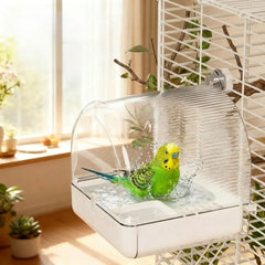 Transparent Bird Bath Cage Splash Proof Food Holder Box Bird Birdbath Feeder Bottom Drawer Screw Hooks Parrot Shower Box