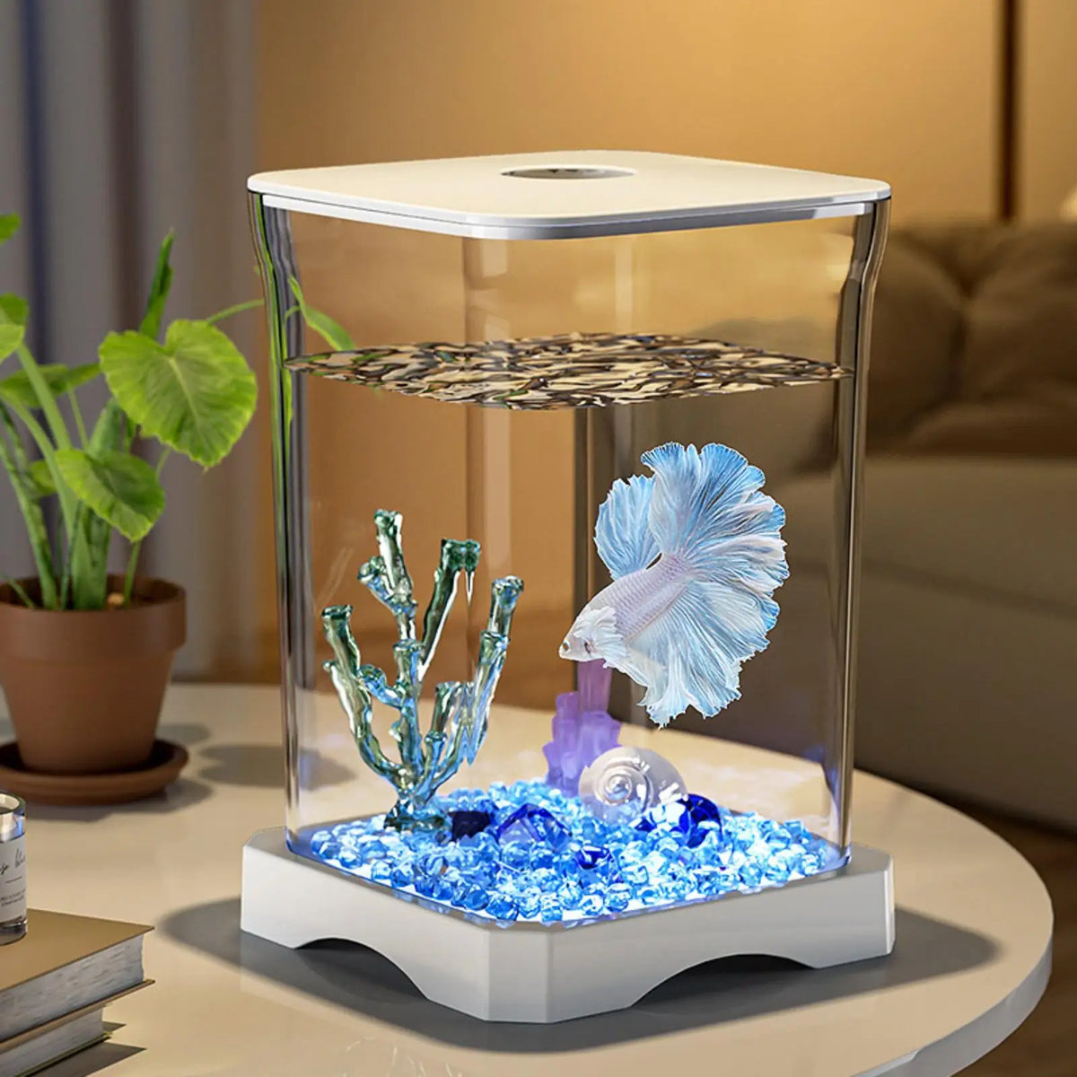 Fish Tank Acrylic Fish Bowl Reptile Terrarium Tank Small Goldfish Tank Multiuse for Home Desktop Living Room Office Turtle