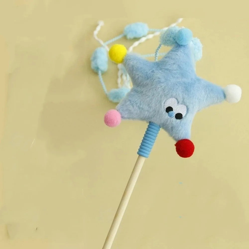 Funny Cartoon Stars Cat Teaser Stick Moons Sounding Cat Teasing Pole with Tassels Long Handle Pet Teaser Relieving Boredom