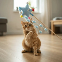 Funny Cartoon Stars Cat Teaser Stick Moons Sounding Cat Teasing Pole with Tassels Long Handle Pet Teaser Relieving Boredom