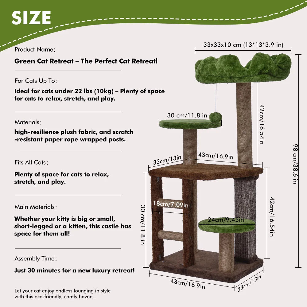 Medium Cat Tree Green Staircase