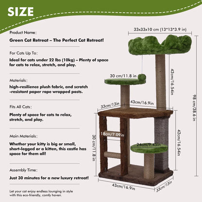 Medium Cat Tree Green Staircase