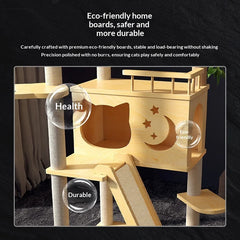 Large Solid Wood Cat Tree Tower Condo Space Capsule Bed Scratching Post Multi Level Hideaway Playhouse Furniture Cat Tree House