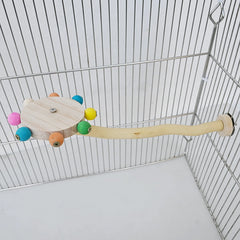 Random Color Perch Toy with Rotating Ball Wood Interactive Bird Stand Parrot Foraging Toy Rotating Windmill Toy for Pet Lovebird