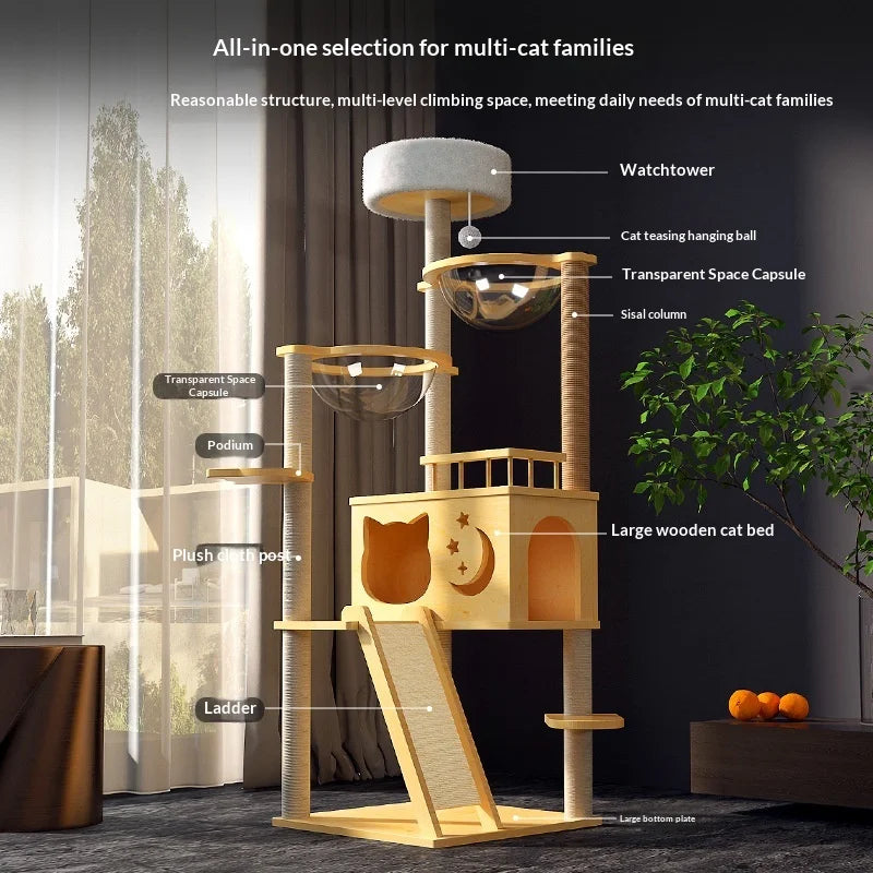 Large Solid Wood Cat Tree Tower