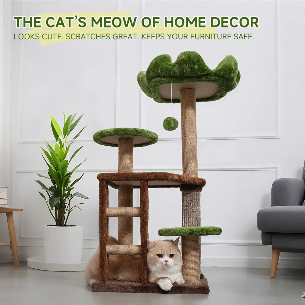Medium Cat Tree Green Staircase