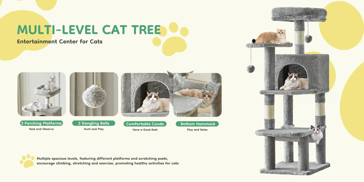 44 Inch Tall Cat Tree Tower for Multiple Cats