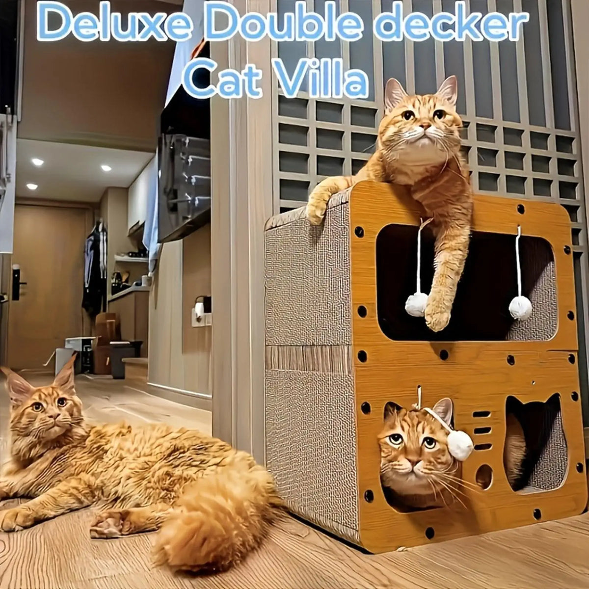 Cat Scratcher House Castle Double Layer Lounge Bed for Indoor Cats Resting