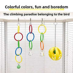 Parrot Swing Toy Bird Cage Toys with Bell Sound Colorful Climbing Ring for Lovebirds African Greys Cockatoo Parakeet Supplies