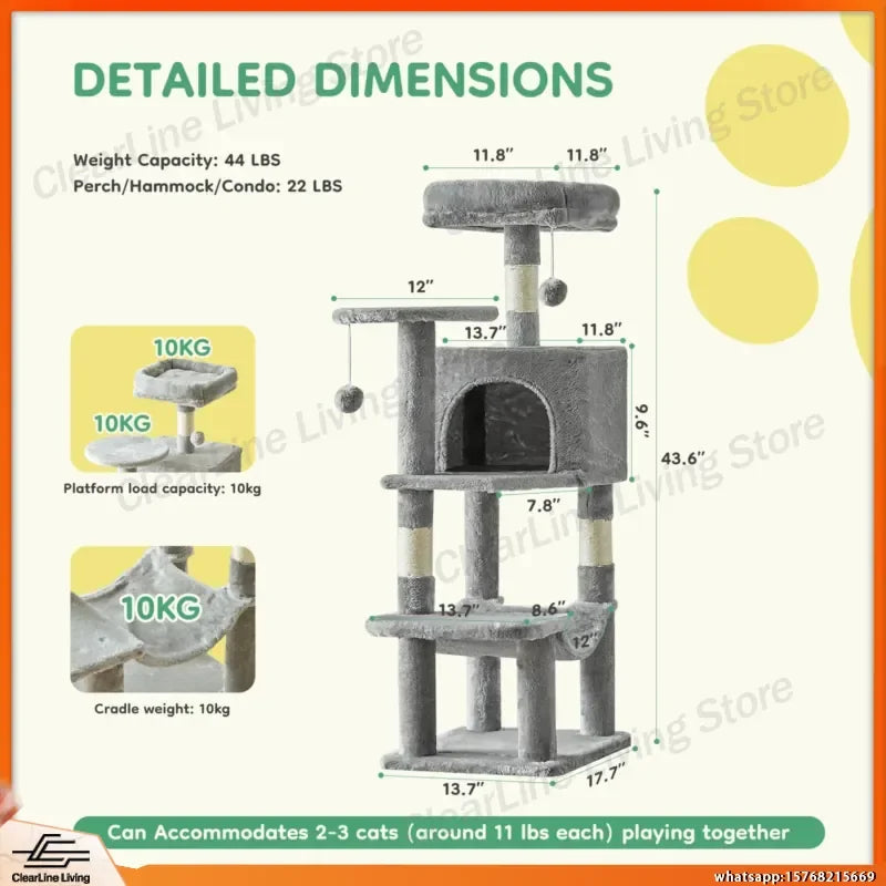 44 Inch Tall Cat Tree Tower for Multiple Cats