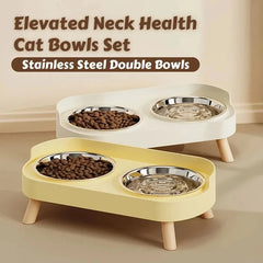 A Colorful Dopamine Pet Double Bowl Fashion Feeding Large Capacity Stainless Steel Dog Bowl Drinking Water Neck Cat Double Bowl