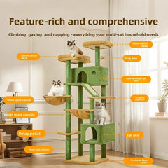 Cactus Shape Cat Tree Tower with Sisal Scratching Post Cat Condo Bed Integrated Climbing Tree Multi-Level Tall Cat Scratche