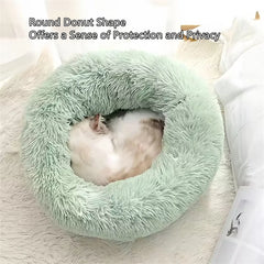 Soft Pet Cat Bed Pad Plush Warm Faux Fur dog Calm Bed Donut Round Bed Comfortable Sleeping Washable for Small Medium Dog and Cat
