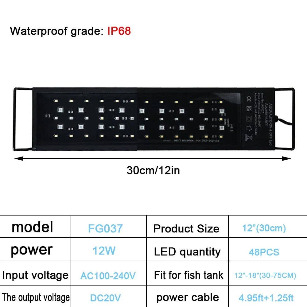 30-60cm Fish Tank 24/7 Full Spectrum Lighting