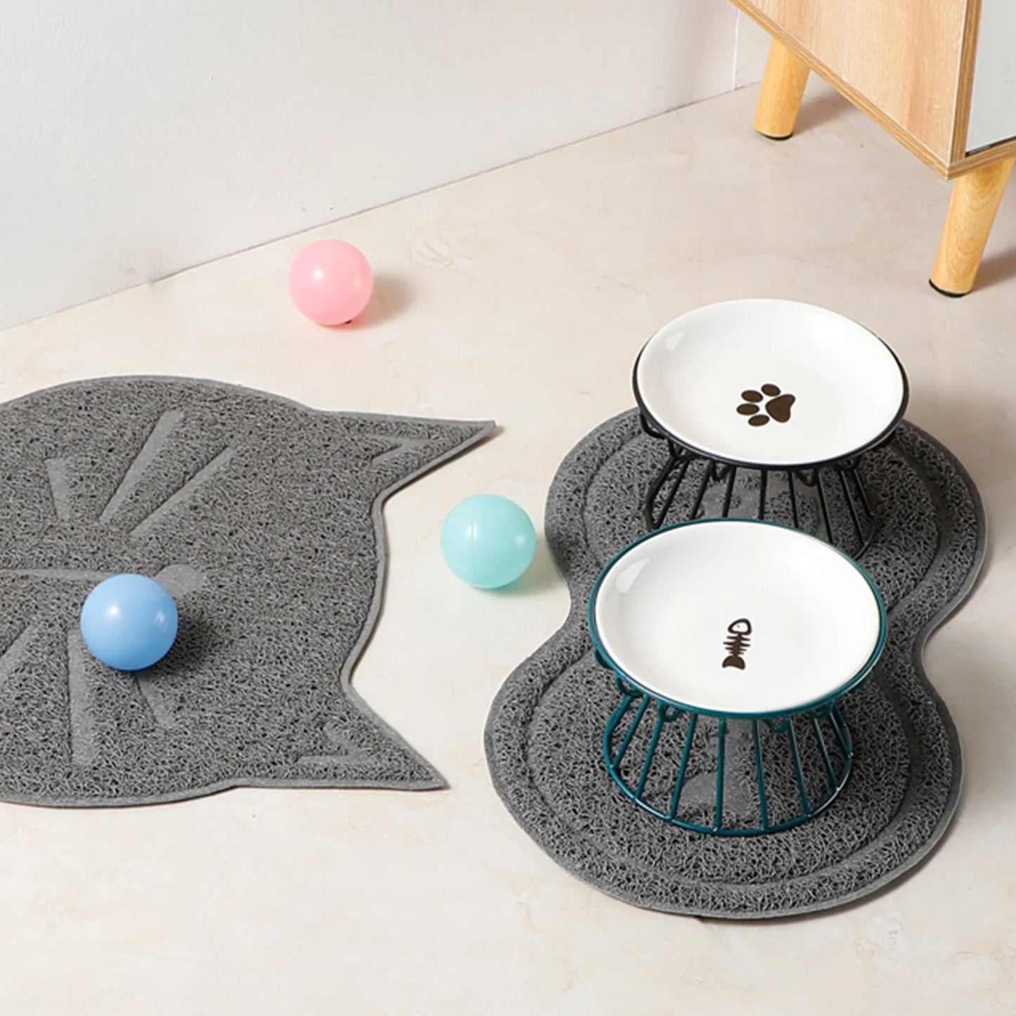 Food Water Bowls with Rack for Cats