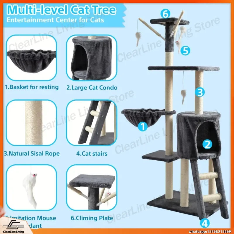 Large Multi-Tier Cat Tree with Cozy Beds