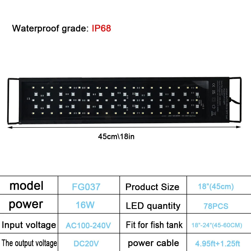 30-60cm Fish Tank 24/7 Full Spectrum Lighting