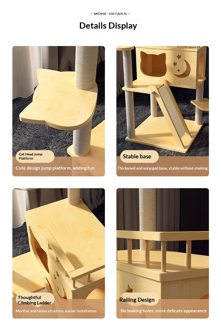 Large Solid Wood Cat Tree Tower