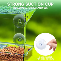 【E】Acrylic Clear Window Bird Feeders With Strong Suction Cups,Easy To Remove And Replenish Feede Tray And Bird Bath