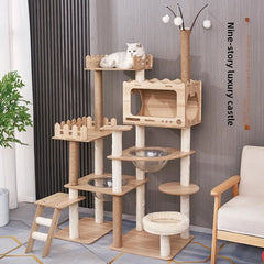 Large Multilevel Cat Playground Space Capsule Dual Den for Multi Cat Homes Wooden Scratching Cat Climbing Frame Cat Tree Tower