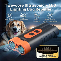 Dual Head Ultrasonic Dog Repeller USB Rechargeable High Power Bark Control Device With LED Flashlight For Outdoor Training