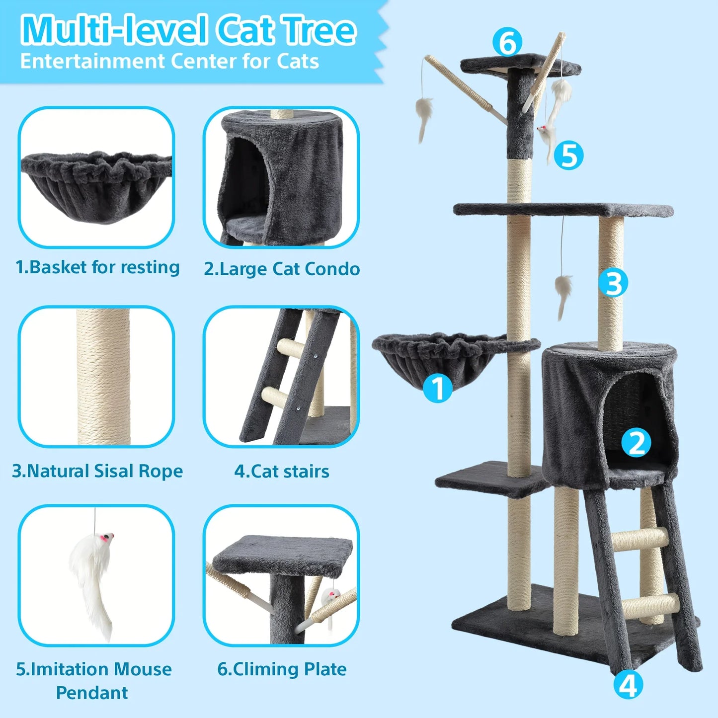 Large Multi-Tier Cat Tree with Cozy Beds