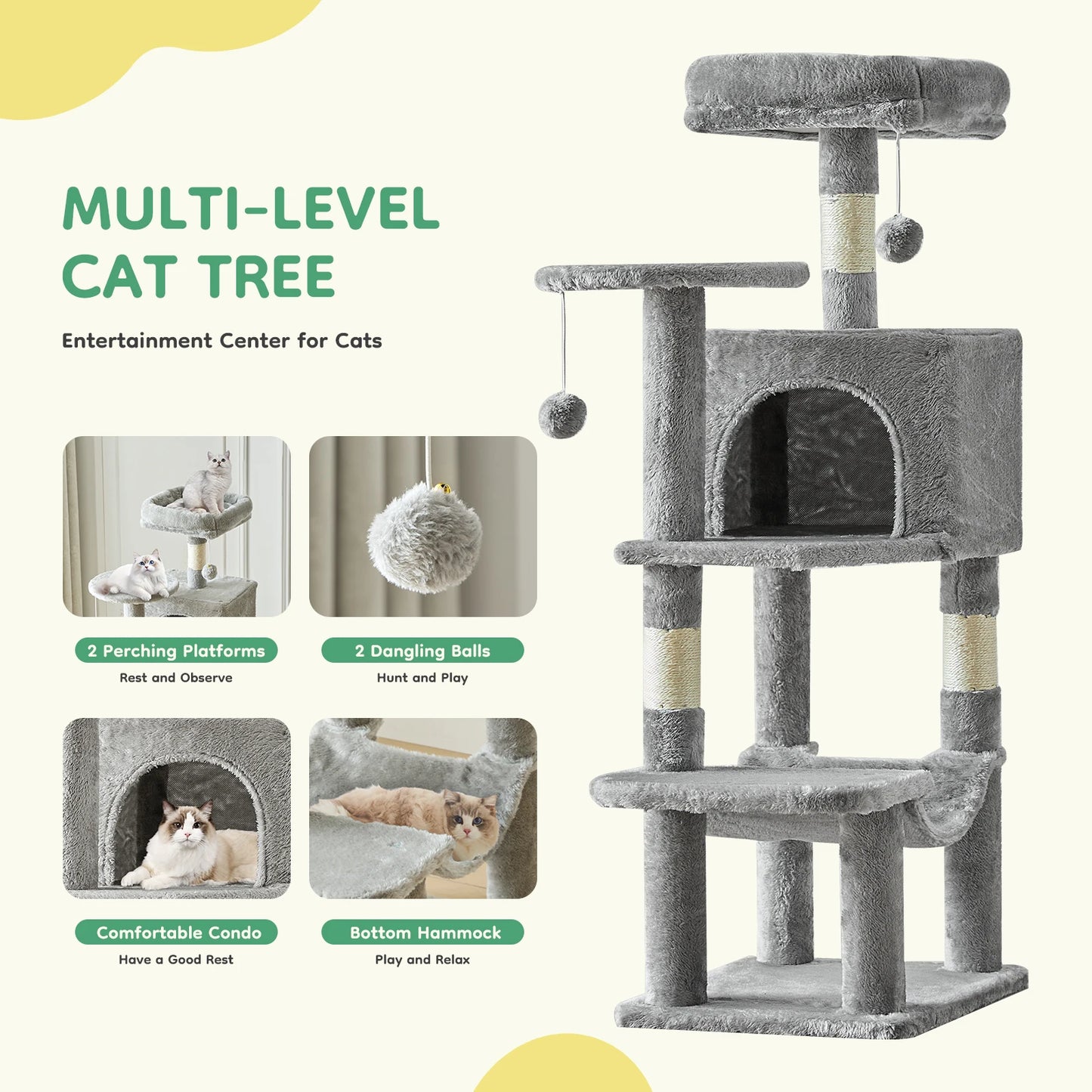 44 Inch Tall Cat Tree Tower for Multiple Cats