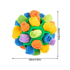 Yellow Ball And Colorful Strips Of Fabric Interactive Pet Snuffle Ball - Treat-Dispensing Toy for Dogs and Cats, 20 cm TPR and Felt Fabric for Mental Stimulation