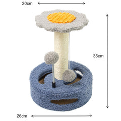 Blue And Grey Sunflower Cat Scratching Post - 35cm Sisal Cat Tree with Plush Toys for Small Cats