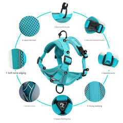 Blue Reflective Mesh Dog Harness and Leash Set - Adjustable No-Pull Vest - M