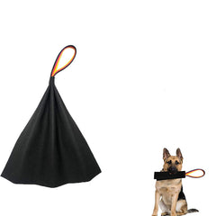 Black Premium Full-Grain Leather Dog Training Tug - Interactive Bite Rag with Strong Loop Handle for Play & Drive Building