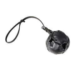 Black Durable Leather Dog Training Ball with Loop Handle - Interactive Bite & Tug Toy for Playful Pups