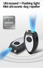 Black Portable Ultrasonic Dog Repeller & Trainer - Anti-Barking Device with LED Flashlight, USB-C Rechargeable